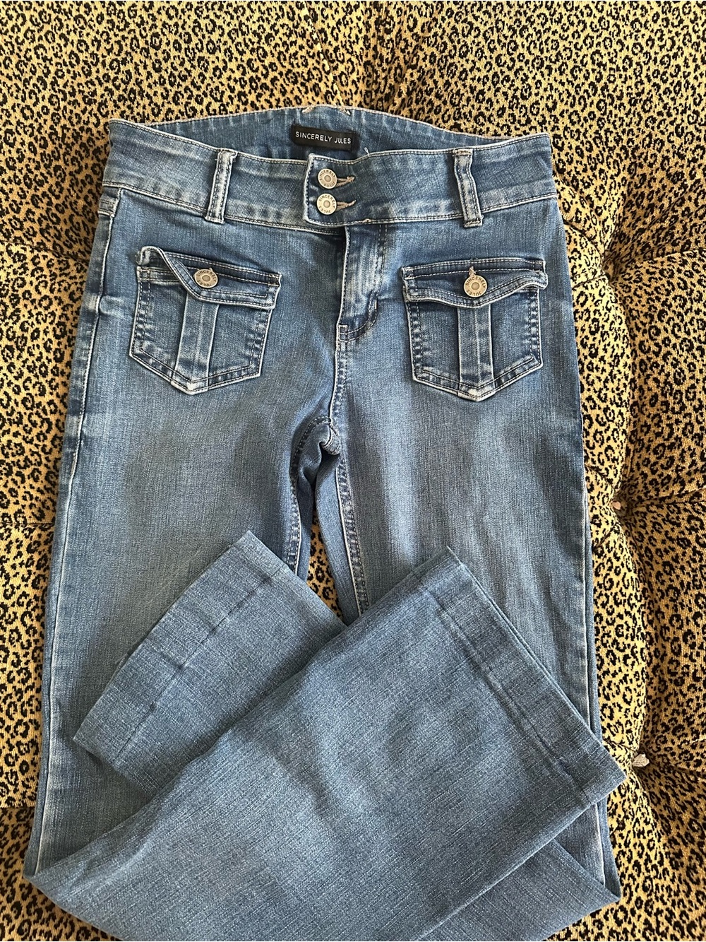 Sincerly Jules Light Blue Bootcut Jeans with Front Flap Pockets